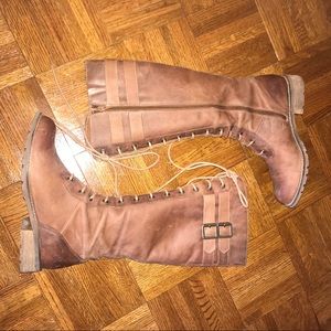 Leather Knee-high Lace-up Combat Boots